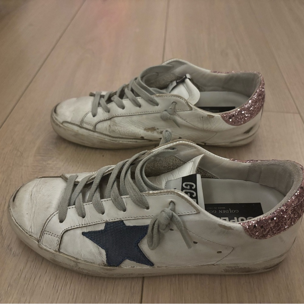 Golden Goose White Sneakers with Navy Star